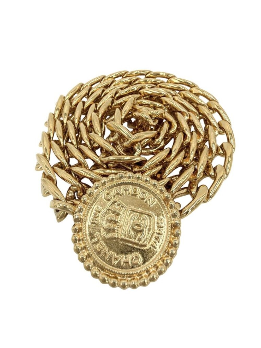 Chanel Belt Medal Chain Cambon Rue CC Logo Vintage Gold Plated